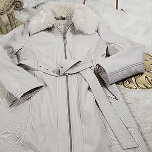 Guess Faux Fur Collar Winter White Trench Coat Detachable Scandi Girl